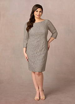 Azazie Madrid laatste Uitverkoop Schede Jurk van Kant Taupe image6