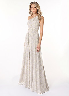 Azazie Dallas Robes de demoiselle d'honneur Robe Trapèze en Mousseline de soie Une épaule Lilas Dreamy Floral image1