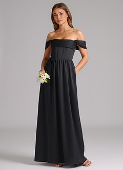 Azazie Hattie Bridesmaid Dresses Black A-Line Corset Stretch Satin Dress image5