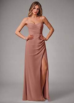 Azazie Haisley Bridesmaid Dresses Cedar Rose Sheath Off the Shoulder Chiffon Convertible Dress image1