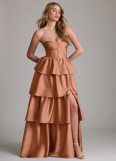 Azazie Faye Bridesmaid Dresses Bronzer A-Line Ruched Stretch Satin Dress image4