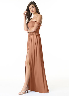 Azazie Morana Bridesmaid Dresses Bronzer A-Line Off the Shoulder Stretch Satin Convertible Dress image3