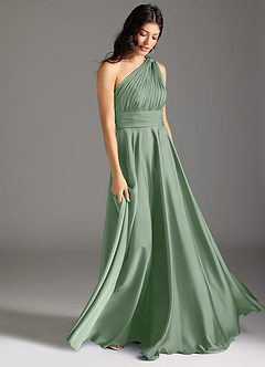 Azazie Charlize Bridesmaid Dresses Matcha A-Line One Shoulder Stretch Satin Dress image3