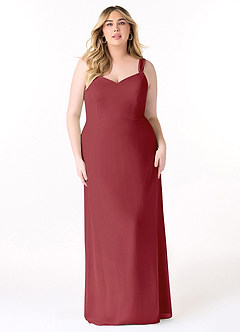 Azazie Denice Brautjungfernkleider Etui Gefaltet Chiffon Kleid Granatapfelrot image9