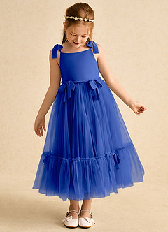 Azazie Jaci vestidos de niña de las flores Vestido de Azul Real de Gasa de Corte En A con Tirante Espagueti image6
