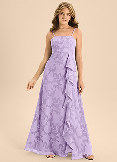Azazie Kaylee Junior Lilac A-Line with Belt Floral Burnout Dress image4