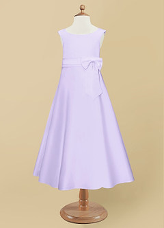 Azazie Lindy vestidos de niña de las flores Vestido de Lila de Satin Mate de Corte En A con Plisado image10
