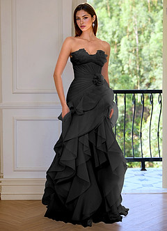 Aurelia Black Floral Sweetheart Neckline A-line Ruffle Asymmetrical Prom Dress image5