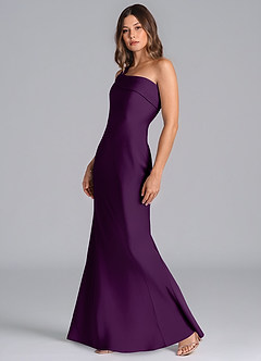Azazie Driea Bridesmaid Dresses Grape Mermaid One Shoulder Stretch Satin Dress image6