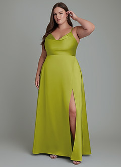 Azazie Sarella Robes de demoiselle d'honneur Robe Trapèze en Satin extensible Plissé Citronnelle image6