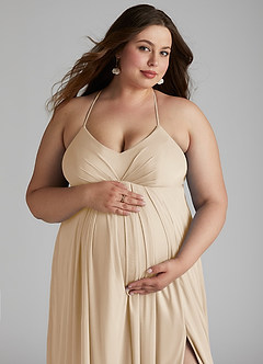 Azazie Annabelle Vestidos de dama de honra para maternidade Vestir Linha A Plissado Comprimento do chão Malha image11