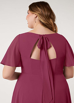 Azazie Kimber Bridesmaid Dresses Mulberry A-Line Flounce Sleeve Chiffon Dress image14