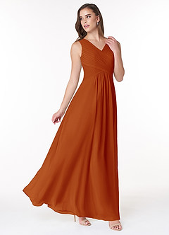 Azazie Flora Bridesmaid Dresses Paprika A-Line Pleated Chiffon Dress image4