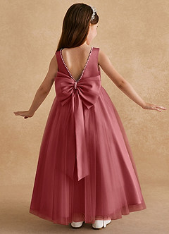 Azazie Cookie Robe Demoiselle D'honneur Fillette Robe Trapèze en Tulle Arc Antique Rose image1