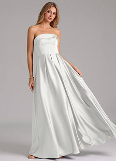 Azazie Lucienne Brudtärnklänningar Klä av A-Linje i Stretch Satin Axelbandslös Vit Konvertibel image8