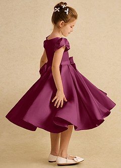 Azazie Pearl Flower Girl Dresses Mulberry Ball-Gown Pleated Matte Satin Dress image3