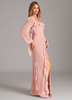 Azazie Candice Jurken voor bruidsmeisjes Jurk van Chiffon met A-Lijn Lange mouw Rozet image6