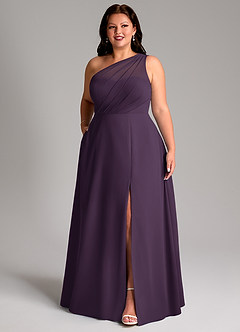 Azazie Phaedra Bridesmaid Dresses Plum A-Line One Shoulder Chiffon Dress image4