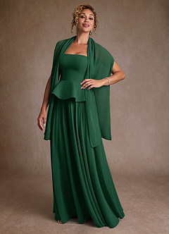 Azazie Josabeth vestidos de madre de la novia Vestido de Verde Oscuro de Gasa de Corte en A con Plisado image2