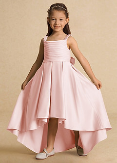 Azazie Kat Flower Girl Dresses Blushing Pink A-Line Pleated Matte Satin Dress image3