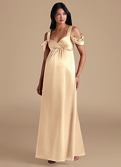 Azazie Rhea Maternity Bridesmaid Dresses A-Line Pleated Metallic Satin Floor-Length Dress image5
