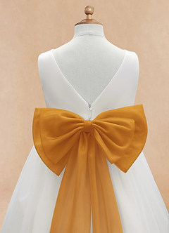 Azazie Kavi Flower Girl Dresses Ivory Butterscotch A-Line Bow Matte Satin Dress image10