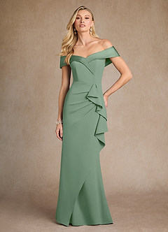 Azazie Laredo Abiti per la Madre della Sposa Abito Sirena in Crepe Elasticizzato a Spalla Scoperta Matcha image4