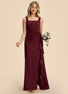 Azazie Adrienne Junior Robe Fourreau en Satin extensible Plissé Cabernet image4