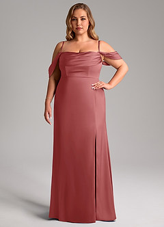 Azazie Saige Suknie dla druhen Osłona Zza ramienia Satyna elastyczna Do ziemi Sukienka image15