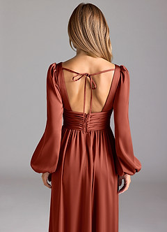 Azazie Norah Robes de demoiselle d'honneur Robe Trapèze en Satin extensible Terracotta image6