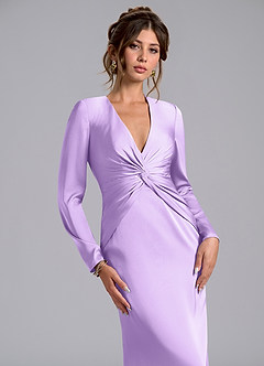 Azazie Tria Bridesmaid Dresses Lilac Mermaid Long Sleeve Stretch Satin Dress image5