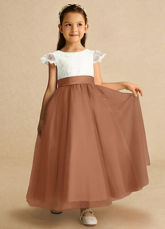 Azazie Pookie Flower Girl Dresses Bronzer A-Line Lace Tulle Dress image4