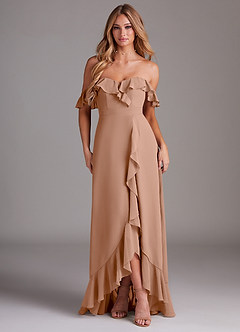 Azazie Lyra Bridesmaid Dresses Champagne Rose A-Line Chiffon Convertible Dress image1