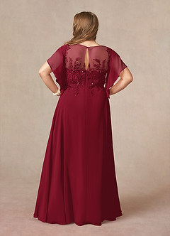 Azazie Faviola vestidos de madre de la novia Vestido de Borgoña de Gasa de Corte En A con Cuello barco lentejuelas image8