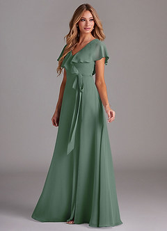 Azazie Lainey Bridesmaid Dresses Eucalyptus A-Line with Pockets Chiffon Dress image5