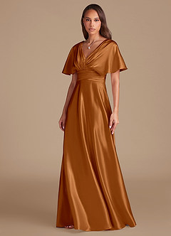 Azazie Pamela Bridesmaid Dresses Copper A-Line Pleated Metallic Satin Dress image6
