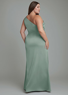 Azazie Akilah Bridesmaid Dresses Silver Sage Mermaid One Shoulder Stretch Satin Dress image9
