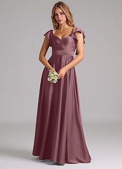 Azazie Leilani Bridesmaid Dresses Amethyst A-Line Ruched Stretch Satin Dress image7
