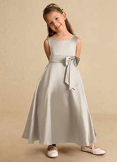 Azazie Lindy Flower Girl Dresses Frost A-Line Pleated Matte Satin Dress image8