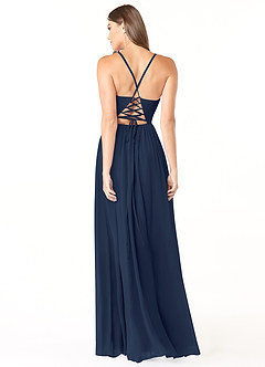 Azazie Aaida Brautjungfernkleider A-Linie Korsett Chiffon Kleid Dunkelmarine image2