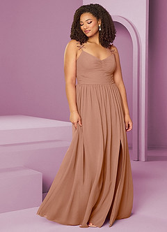 Barbie ♥ Azazie Jurken voor bruidsmeisjes Jurk van Chiffon met A-Lijn Geplooid Champagne Roos image11