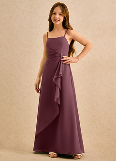 Azazie lolly Girls Formal Robe Demoiselle D'honneur Fillette Robe Trapèze en Mousseline de soie Plissée Sangria image5