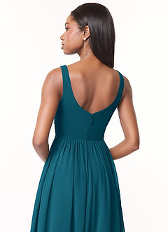 Azazie Keyla Brautjungfernkleider A-Linie V-Hals Gefaltet Chiffon Kleid Tintenblau image4