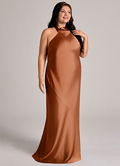 Azazie Velli Abiti da Damigella Abito Sirena in Raso Elasticizzato Collo Alto Rame image12