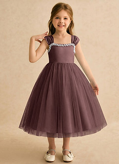 Azazie Yosemite Flower Girl Dresses Espresso Ball-Gown Sweetheart Neckline Tulle Dress image1