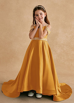 Azazie Jodi vestidos de niña de las flores Vestido de Caramelo de Satin Mate de Corte En A image5