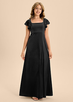 Azazie Bondi Junior Black A-Line Bow Velvet Dress image5