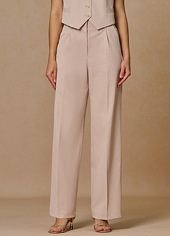 front Margaret Tan Cotton Linen Blend Pants