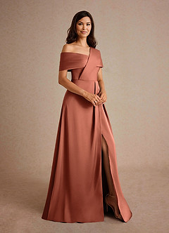 Azazie Milton Mother of the Bride Dresses Clay A-Line Pleated Stretch Satin Dress image6