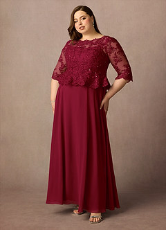 Azazie Averie Mother of the Bride Dresses Burgundy A-Line Boatneck Sequins Chiffon Dress image9